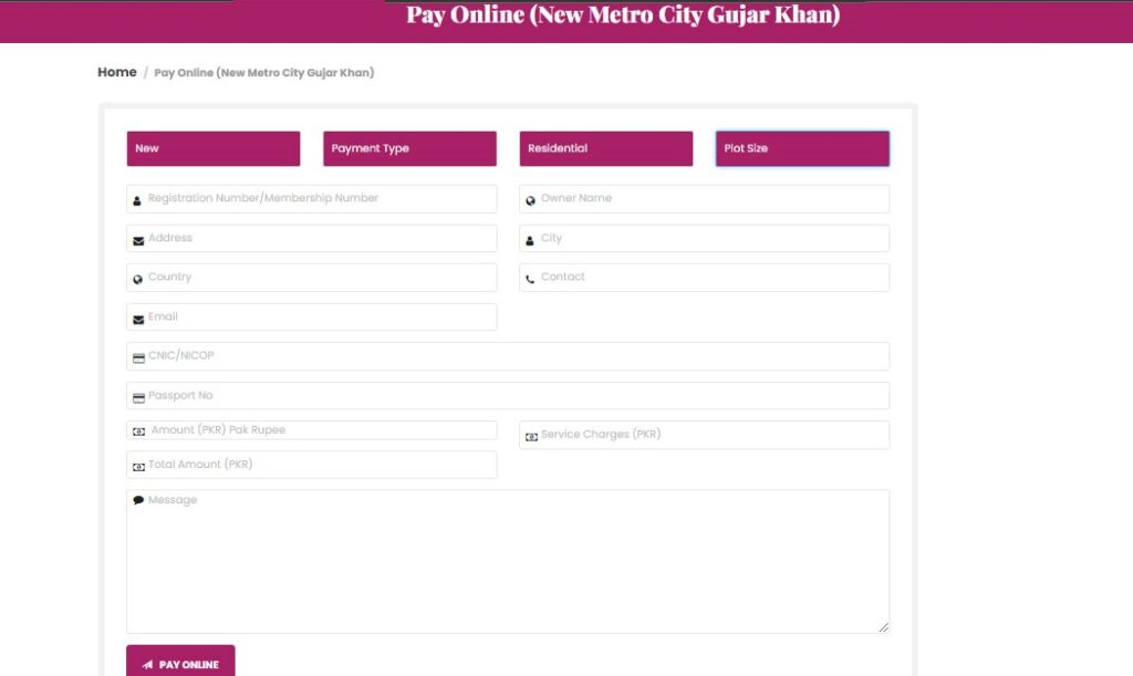 New Metro City Gujar Khan Online Payment