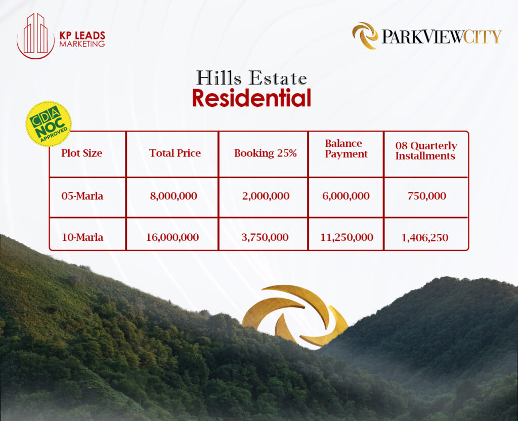 Parkview City Islamabad Payment Plan of Hill Estate